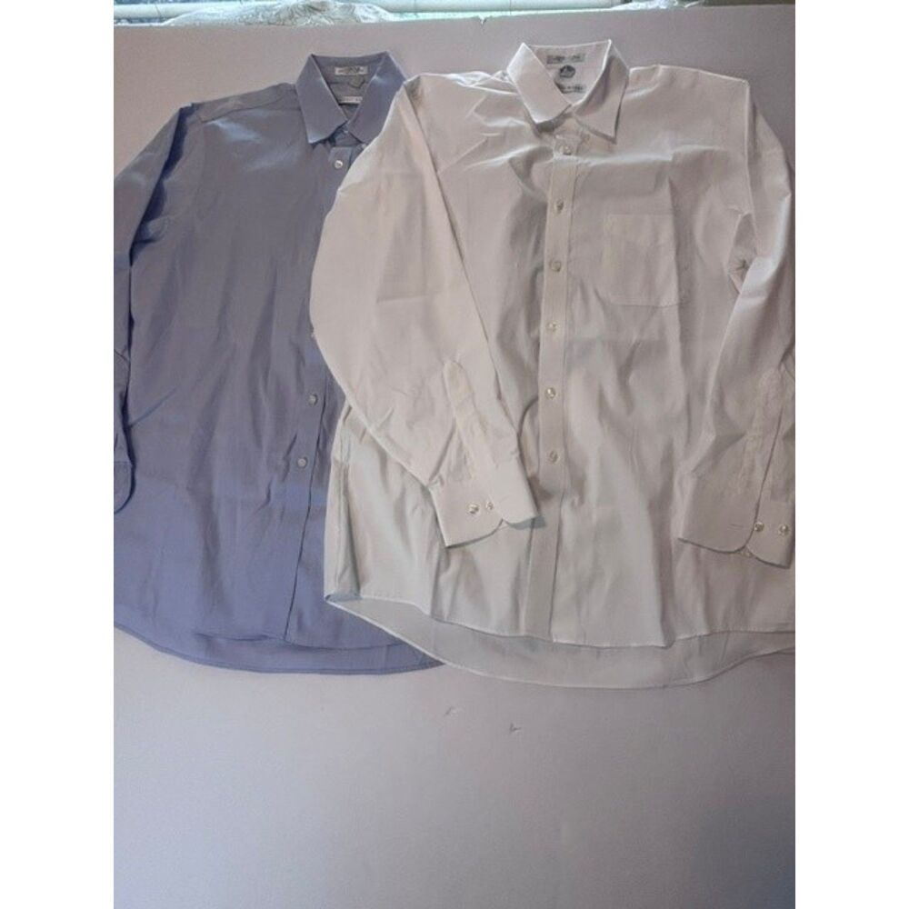 Two Geoffery Beene Mens Pinpoint Oxford, Wrinkle Free Dress Shirts 16 1/2 34/35